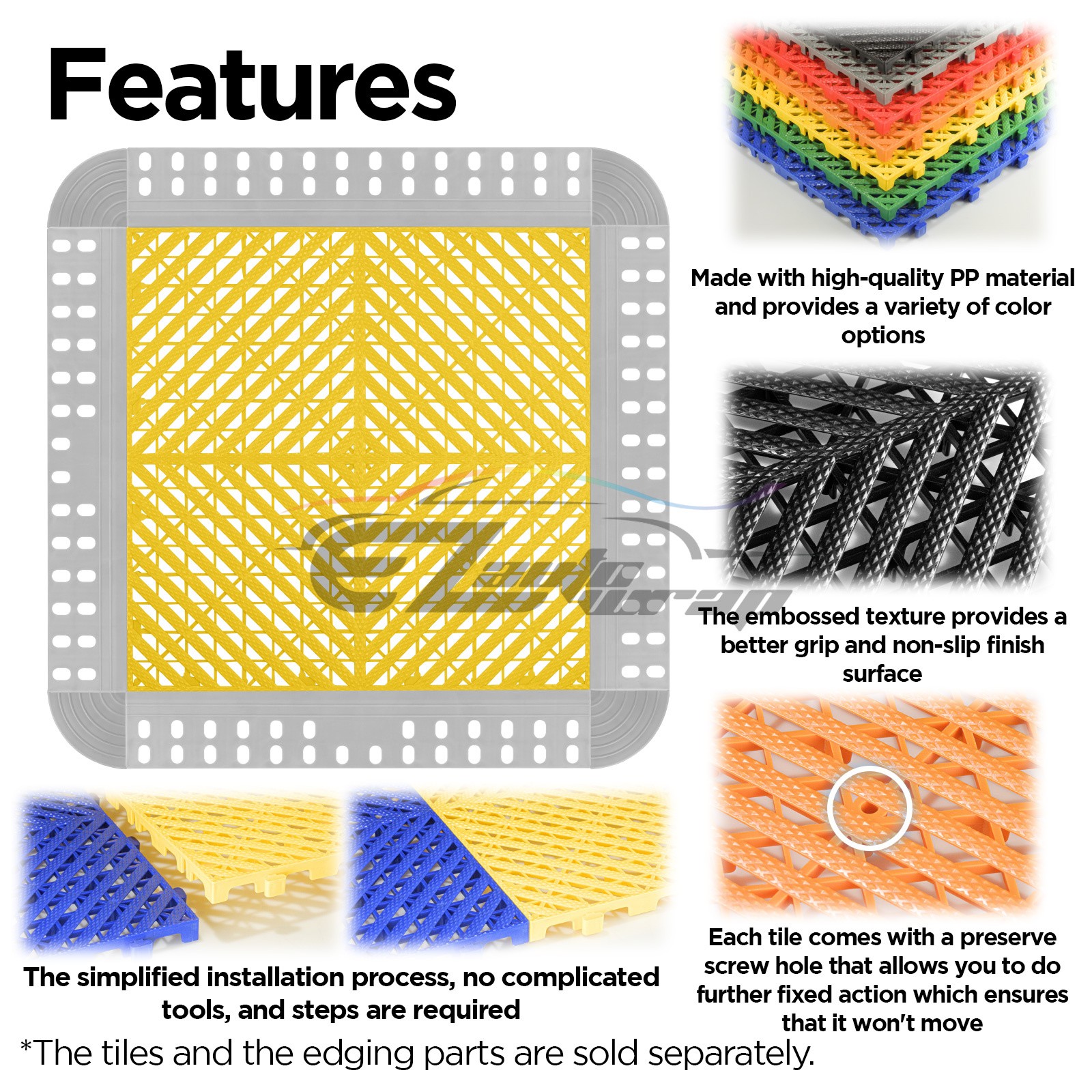 42pcs 16″x16″ Yellow Garage Floor Mat Perforated Flooring Tile Shop Interlocking