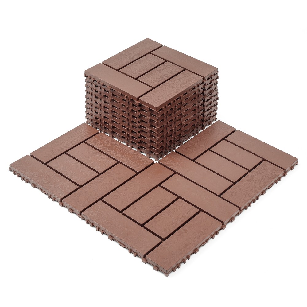 12″ Interlocking Floor Tiles 44 Pack Red Brown PP DIY Modular Deck Tiles