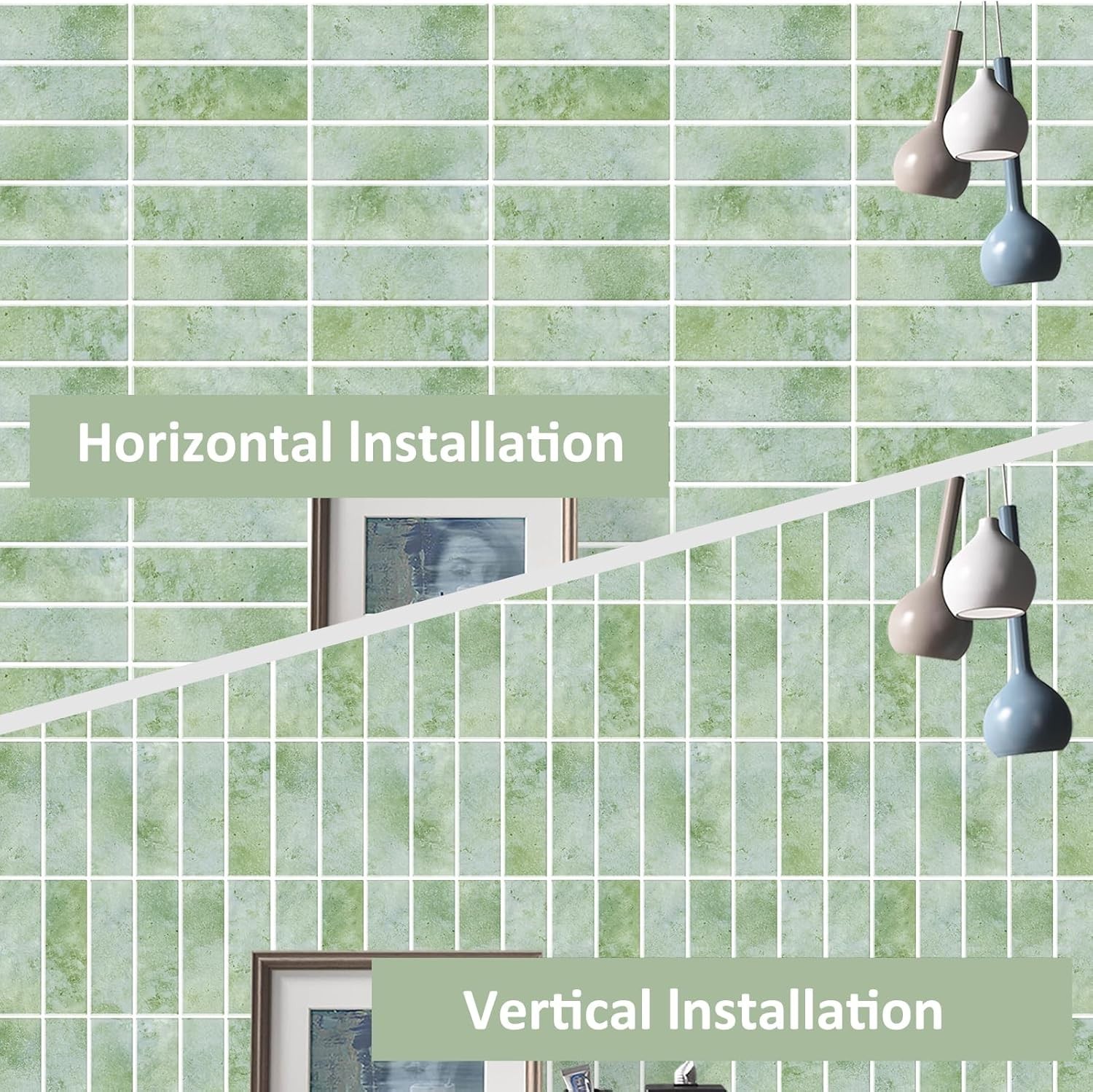 Waterproof Green Peel and Stick Tiles, 12″x12″, Ideal for Kitchen & Bath