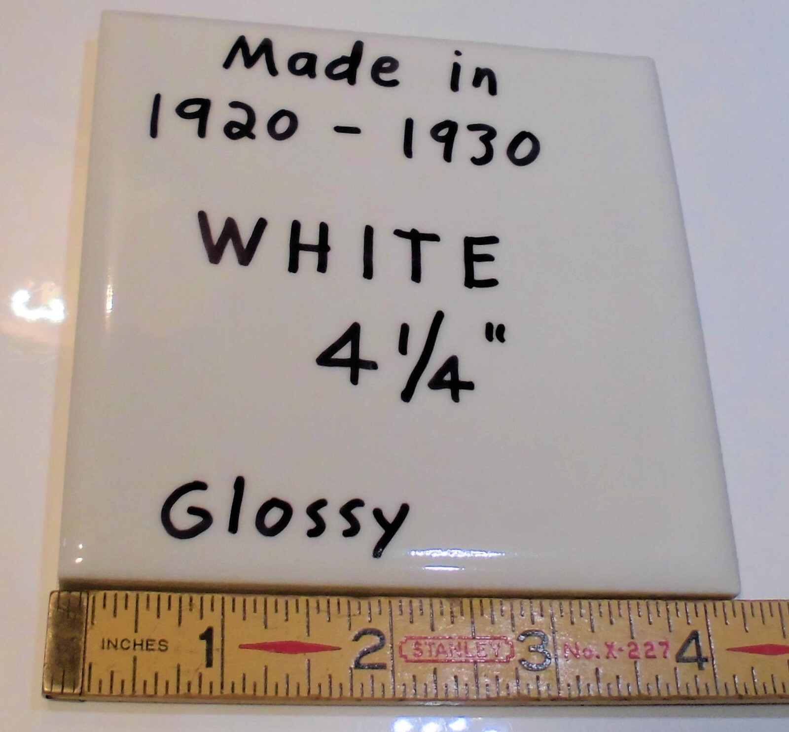 1 pc.*Vintage White* 4-1/4″ X 7/16″ Thick Glossy Ceramic tile; Criteria 1920’s