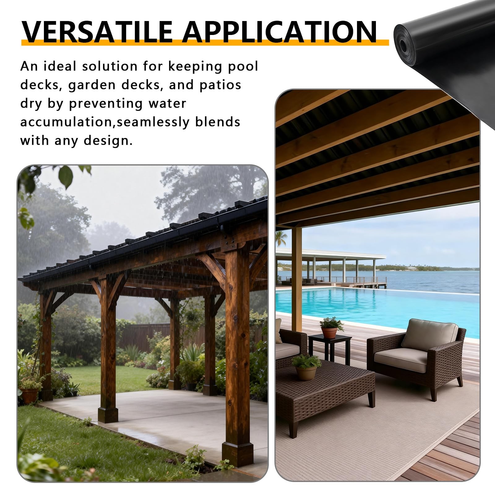 1PCS 50 ft x 20 inches Black Under Deck Drainage System Trough Deck, HDPE Wat…