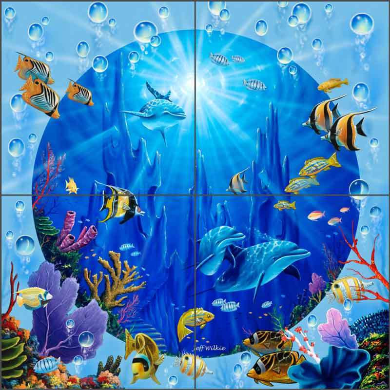 Tile Mural Backsplash Ceramic Wilkie Undersea Dolphin Tropical Fish POV-JWA036