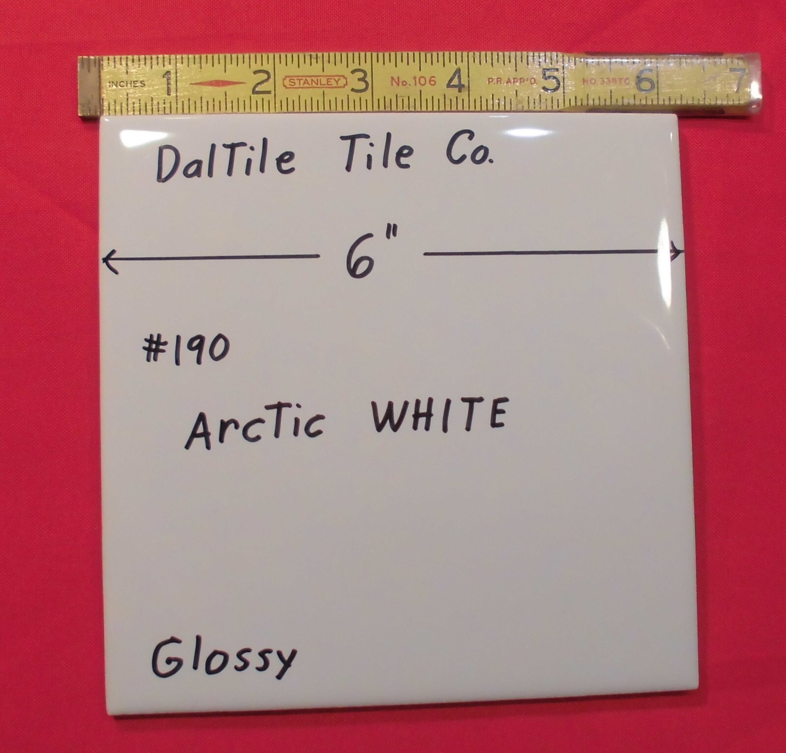 1 pc. Daltile #190 Arctic White: Brilliant Glossy Ceramic Tile 6″ X 6″ NEW