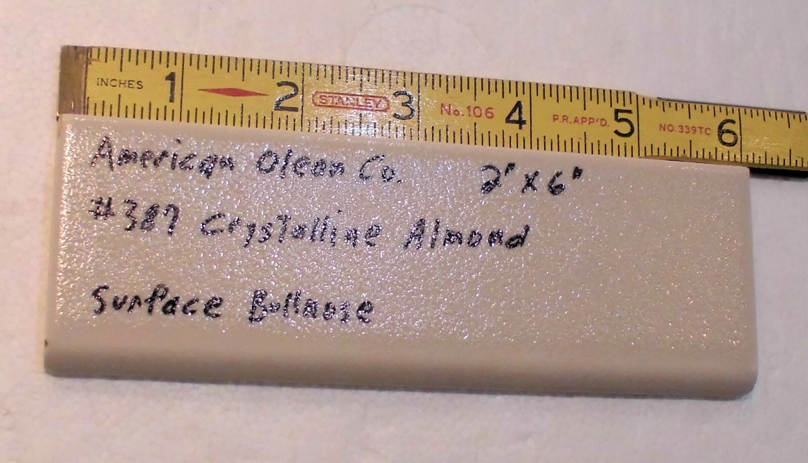 1 pc. Ceramic Bullnose Tile 2” X 6” #387 Crystalline Almond by American Olean
