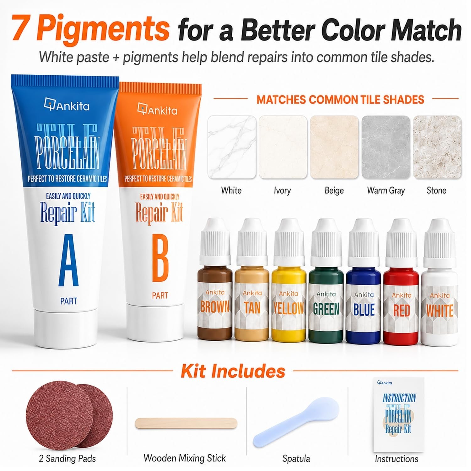 Tile Repair Kit – Color Match Epoxy Putty for Chips, Cracks & Scratches on Ceram