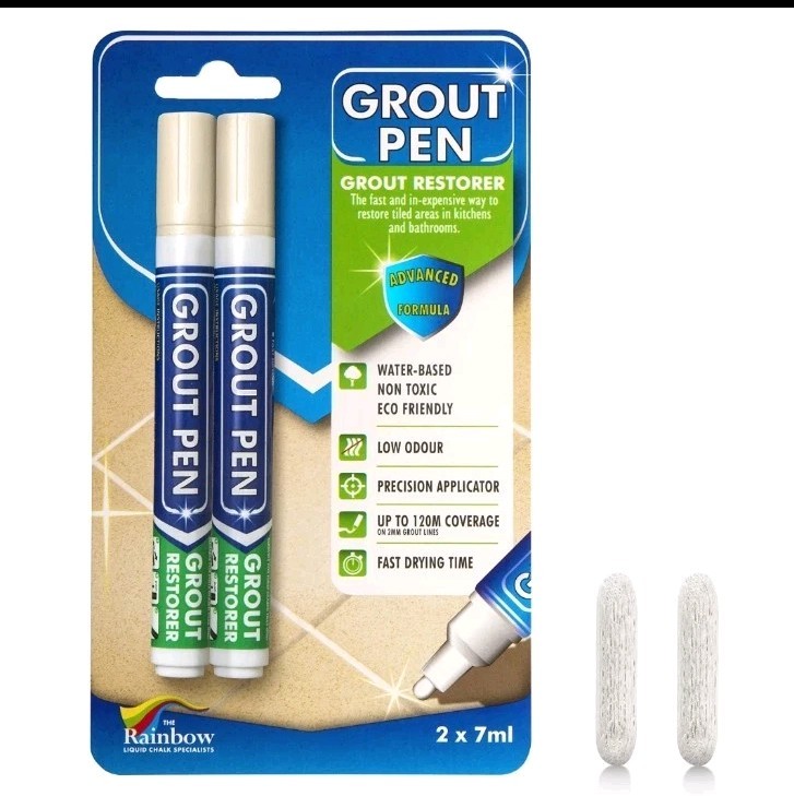 Grout Pen Cream Tile Paint Marker: Waterproof Tile Grout Colorant w/ Extra Tips