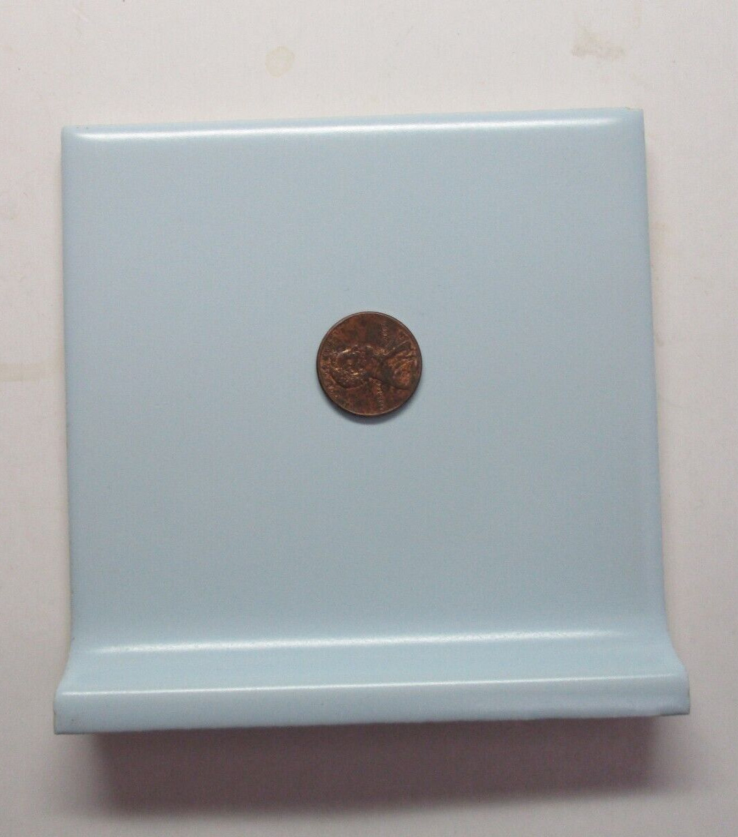 1 Wall Tile Dal 4-1/4″ Sq. Satin Sky Blue Ceramic Cove Base Curve Radius MCM Vtg