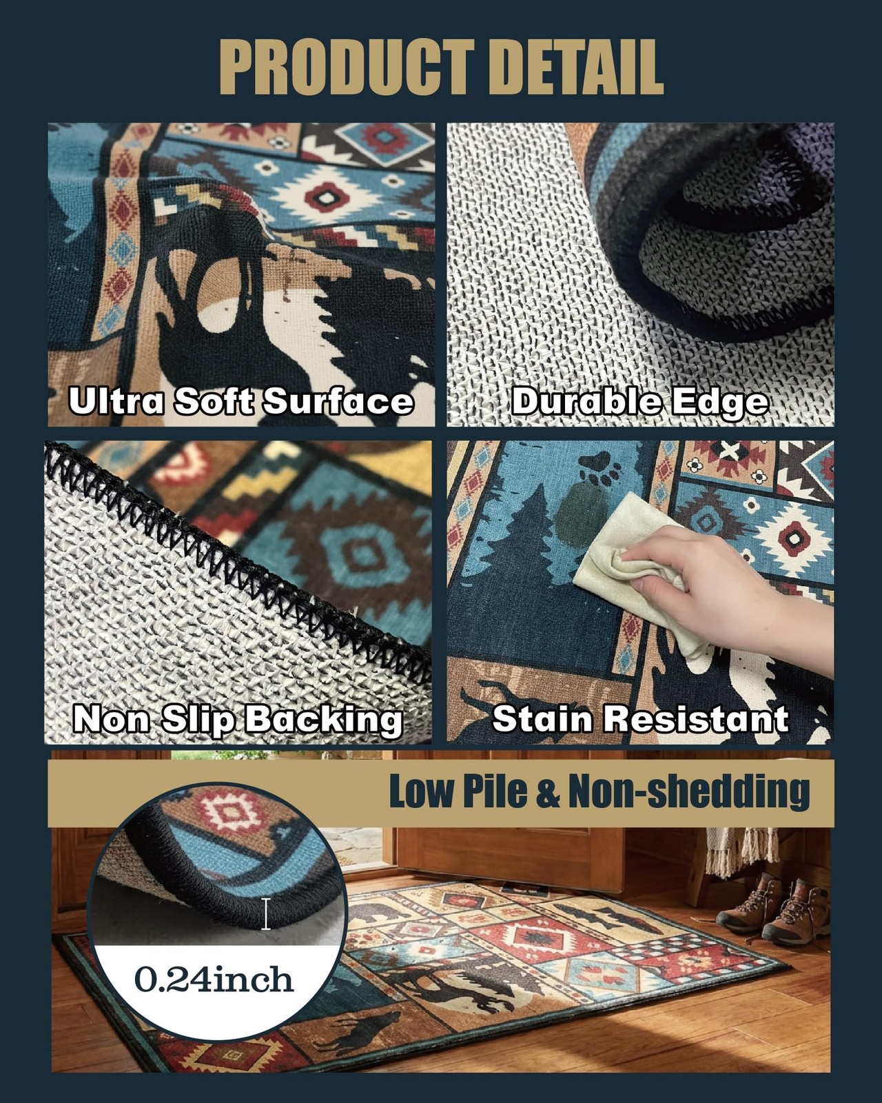 Rustic Rugs for Living Room, Washable Cabin Rug 5×7 Bear Area Rug Country Far…