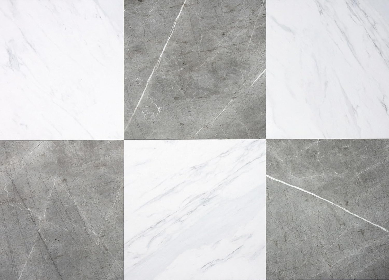 Vinyl Floor Tiles Grey and White Marble Peel and Stick 12×12 Inches 10 Pack