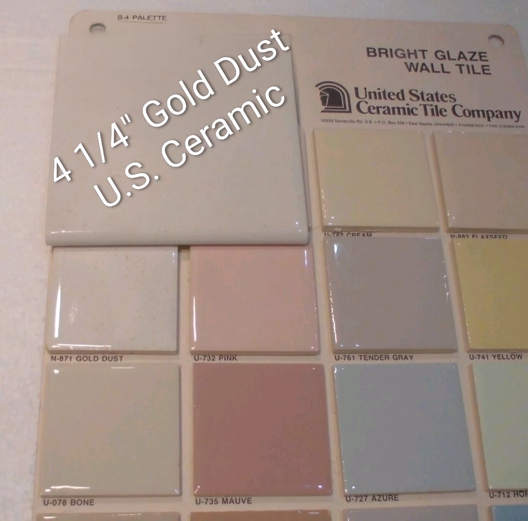 Gold Sparkle Dust on White 4-1/4″ Glossy Speckled Romany Spartan Tile New N-871
