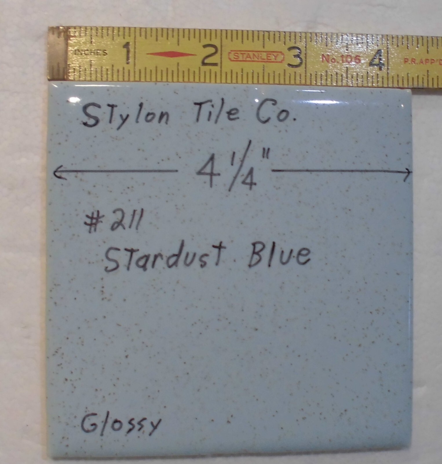 1 pc. Stardust Blue: 4-1/4″ Glossy Speckled Ceramic Tile by Stylon, Clean, Used