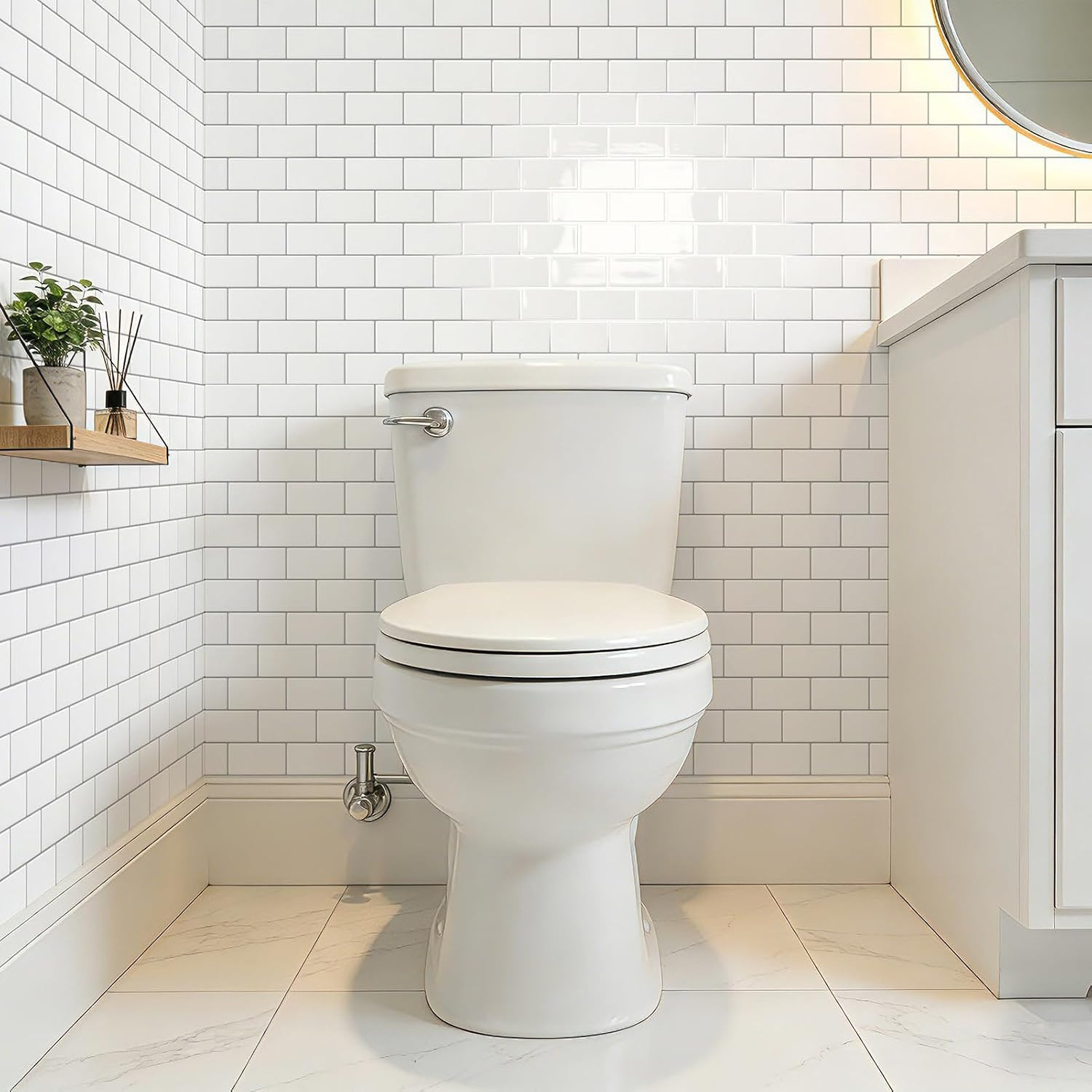 Peel and Stick White with Silver Grout Wall Tiles – 10-Pack of 12 X12 Thickened