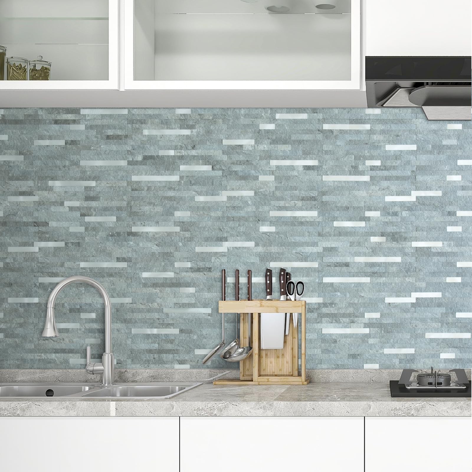 AULIGET 20 Sheets Mountain Rock Peel and Stick Backsplash, PVC Mixed Metal Go…