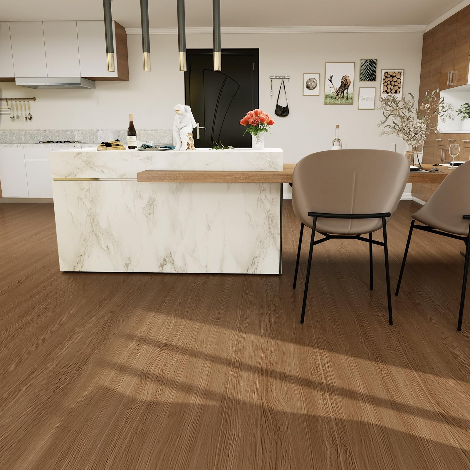Wood Grain Vinyl Flooring Roll Thicken Peel and Stick Floor Tiles Self-Adhesi…