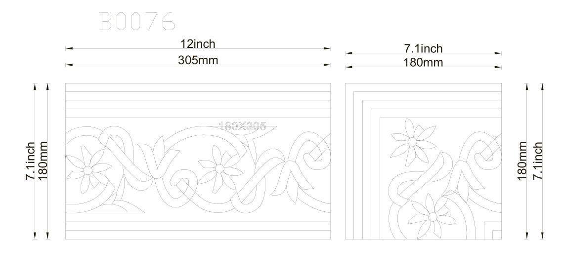 B0076CP Marble Mosaic Border Accent Tile Blossom Emperador 7.1×7.1 Polished