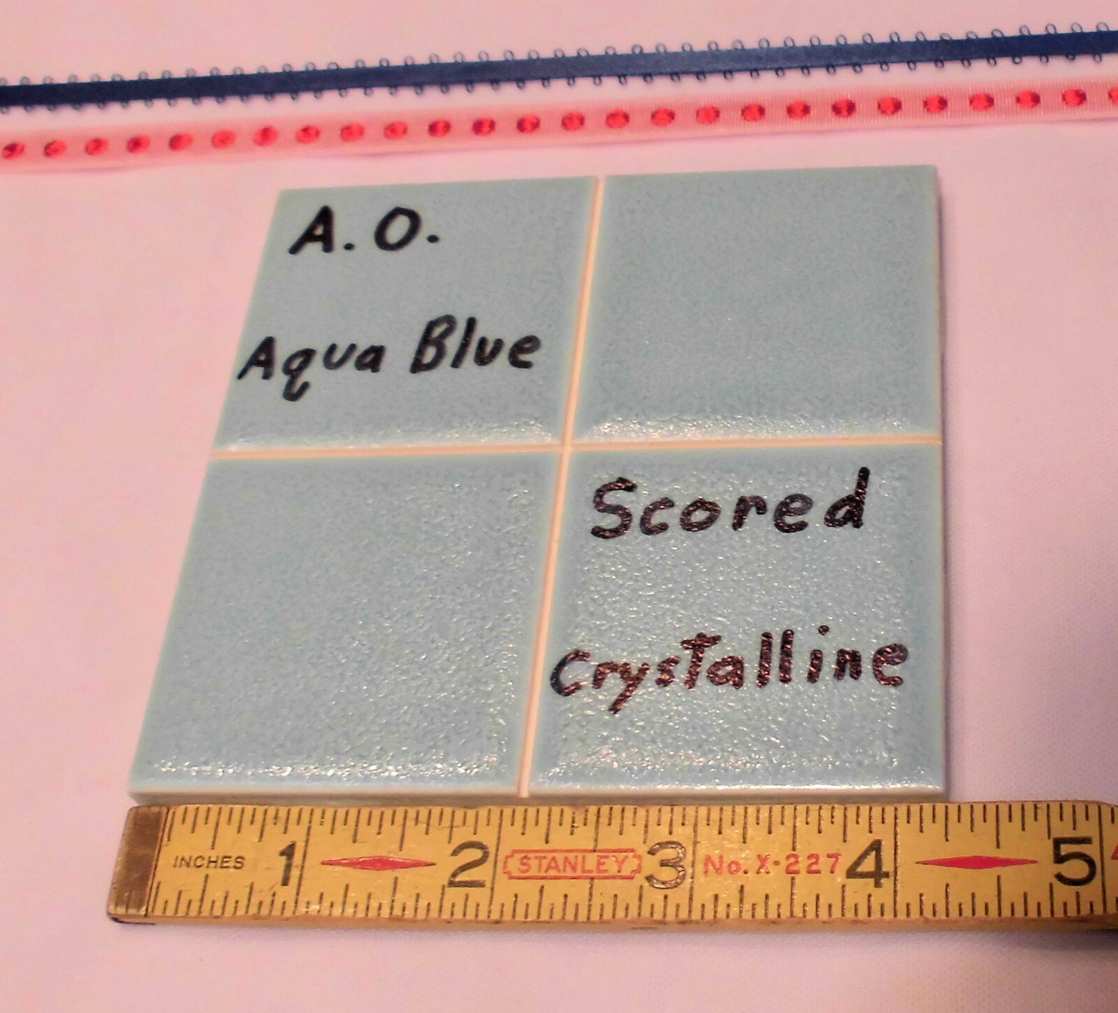 1 pc. *Aqua Blue* 4-1/4″ Ceramic Tile; Scored Crystalline by American Olean NOS