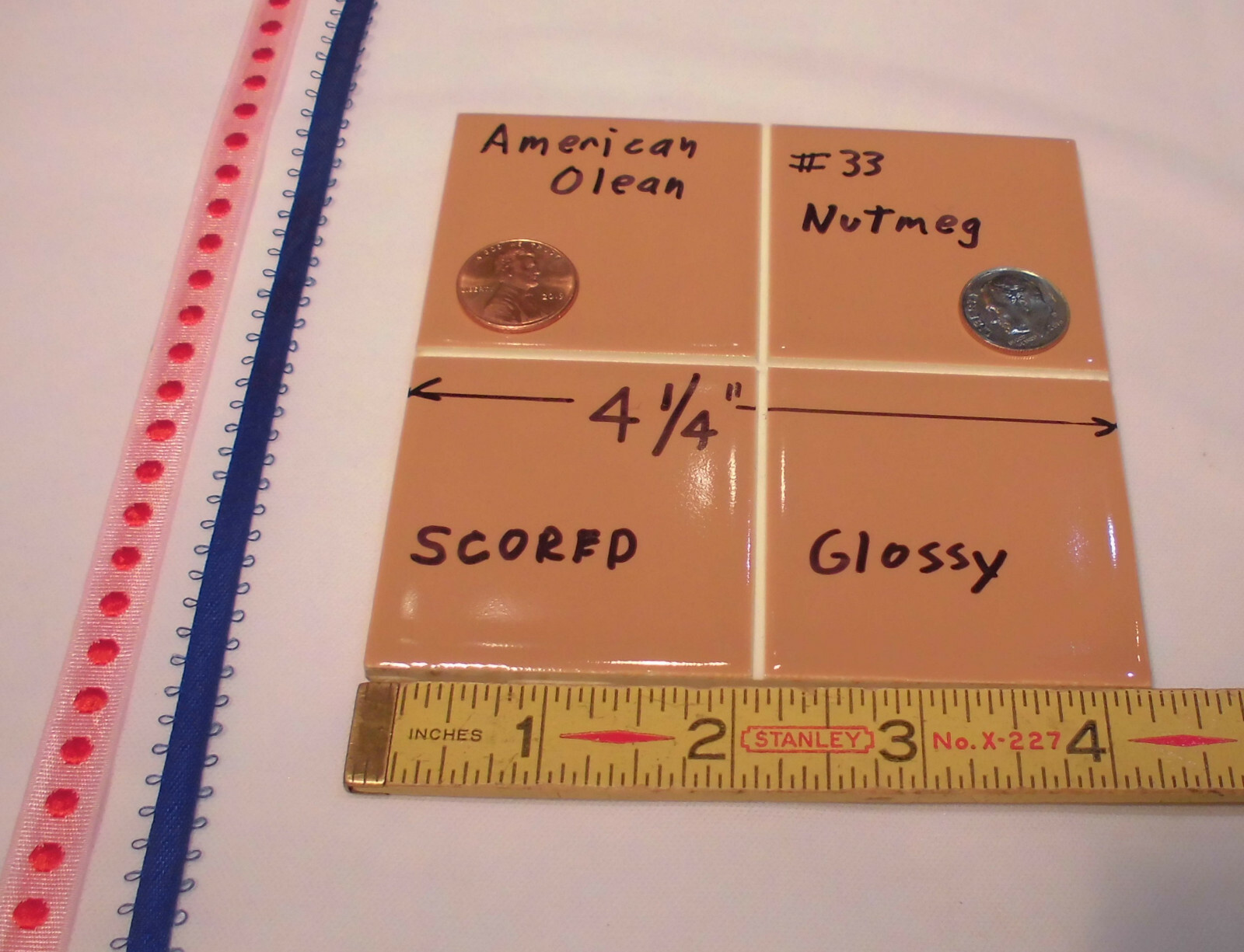 1 pc. *Brown-Nutmeg* 4-1/4″ Scored Glossy Ceramic Tile: by American Olean: NOS