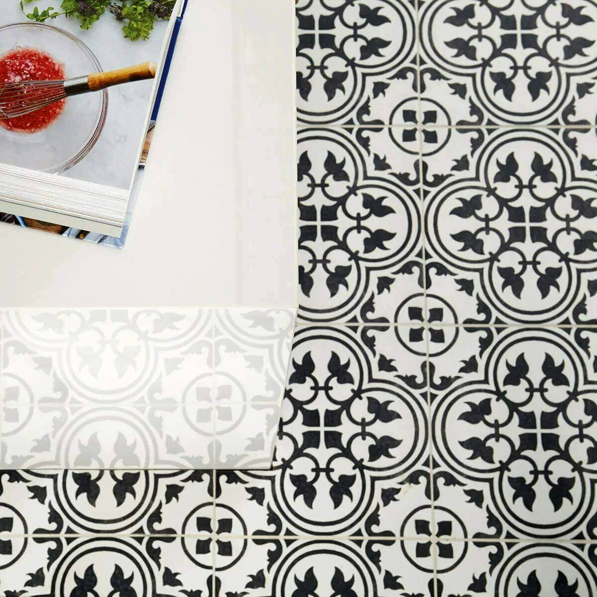 12×12 Flora Black White Encaustic Decorative Ceramic Floor and Wall Tile 1PC
