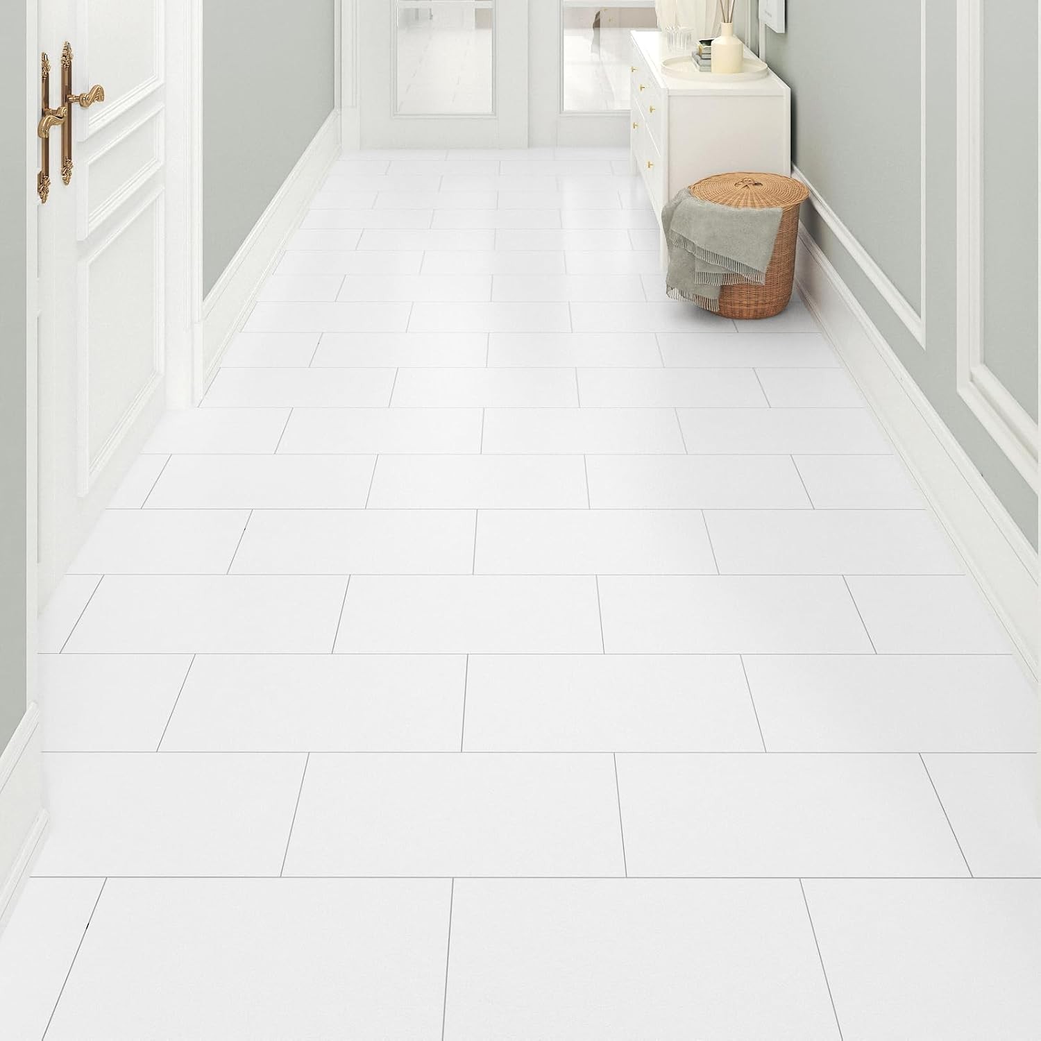 White Floor Tiles Peel and Stick 12″x24″ Self Adhesive Sheet Vinyl Flooring