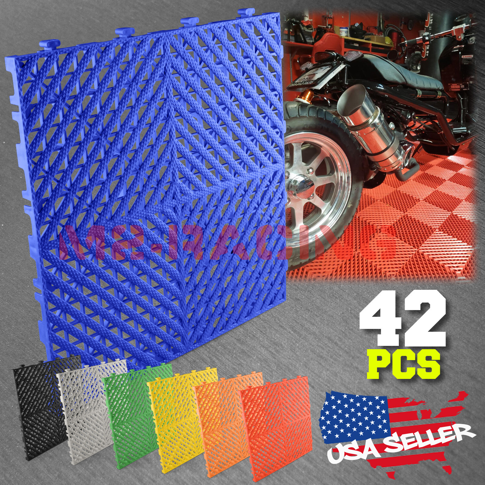 42pcs 16″x16″ Garage Floor Mat Perforated Flooring Tile Auto Shop Interlocking