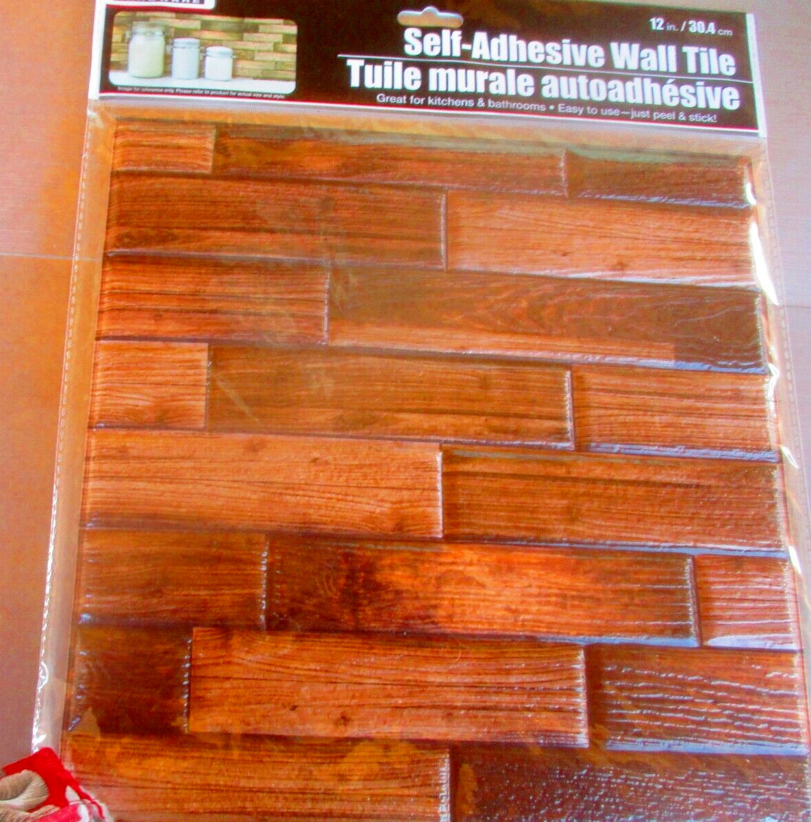 (10) Peel Stick Wall Tile Brown Wood Grain Mosaic Backsplash Lightweight 12 X 12