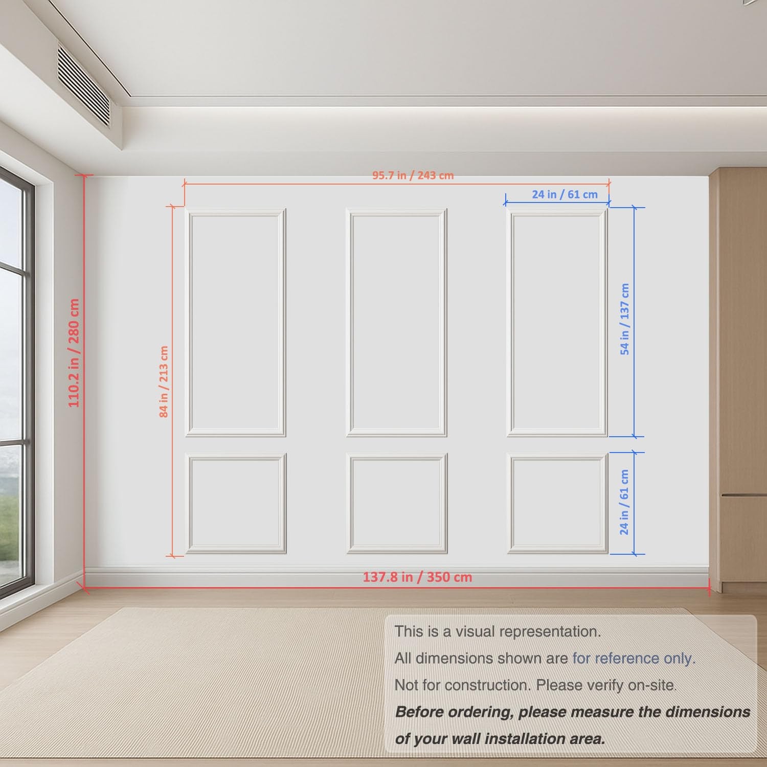 Peel and Stick Wall Molding Kit Pre-Cut Wainscoting Panels Set of 3 Trim