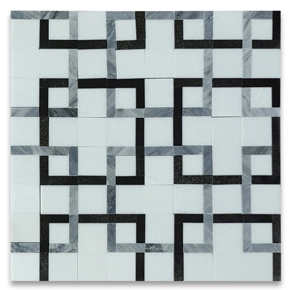 T2G1XP Thassos White Marble Square Mosaic Tile Gray Links Polished