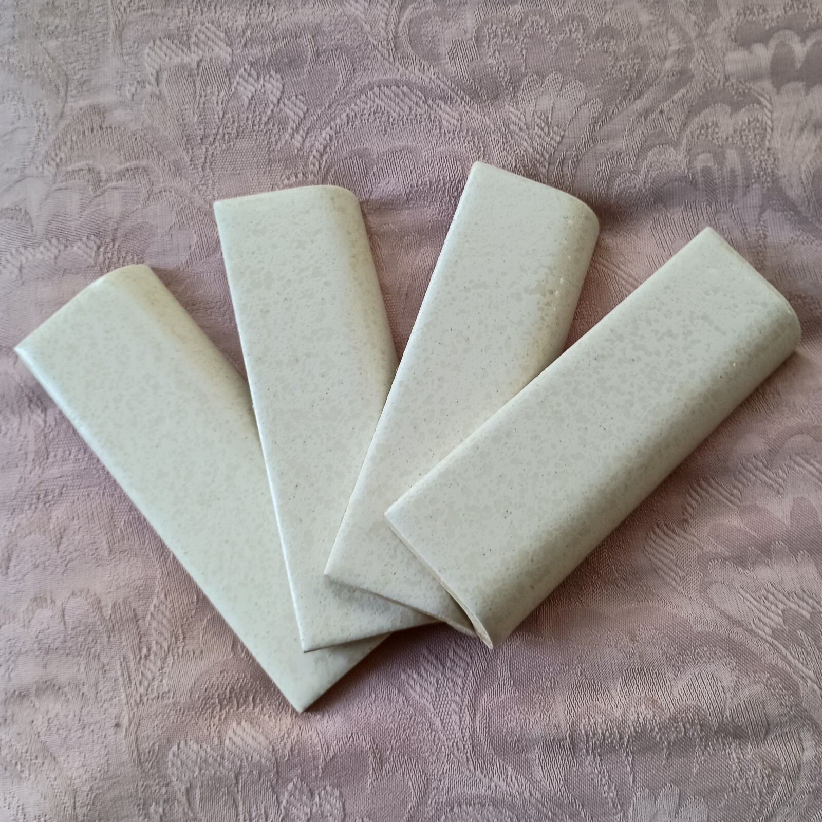 Vintage Glossy Ceramic Radius Bullnose Tile NOS Unknown Cream & Beige Yellowish