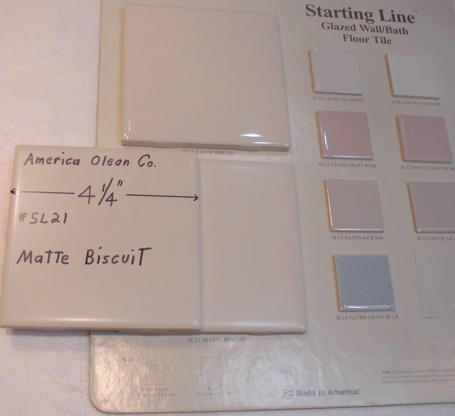 1 pc. Matte Biscuit #SL21: Ceramic Tile by American Olean 1990’s “Starting Line”