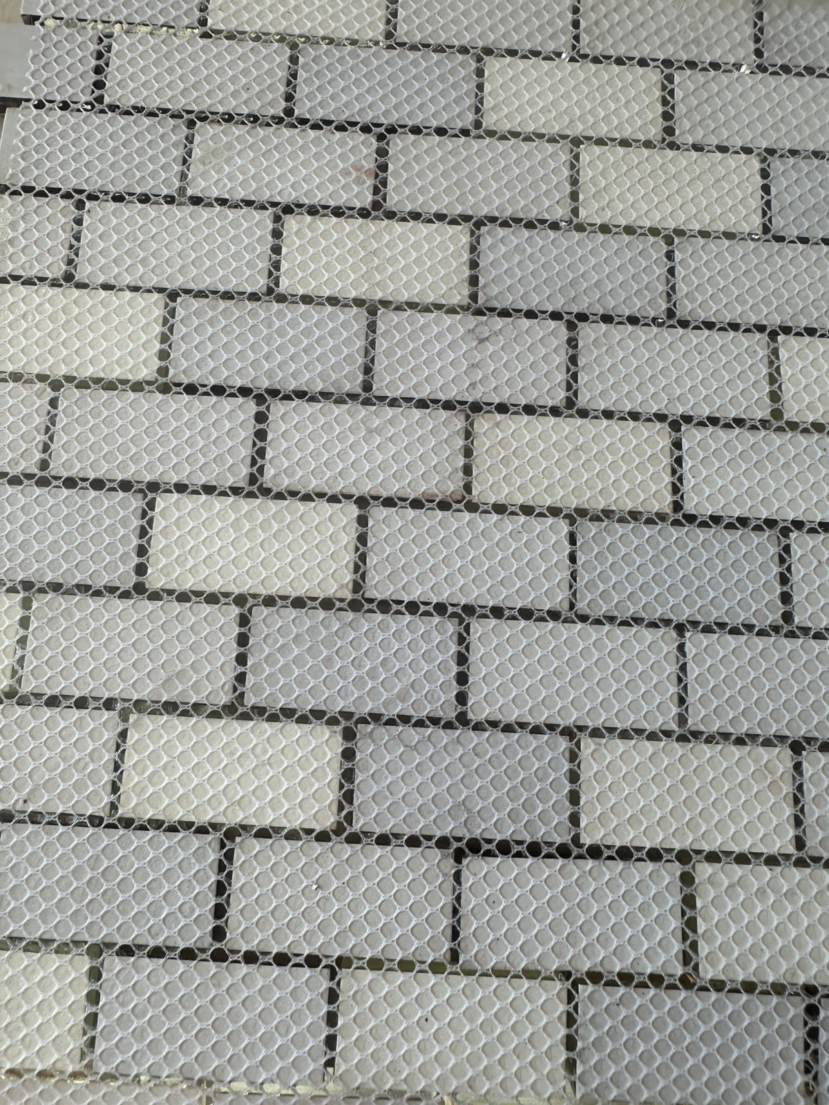 Light Beige 1×2 inch Mix Glossy Glass Mosaic Offset Mesh Mounted