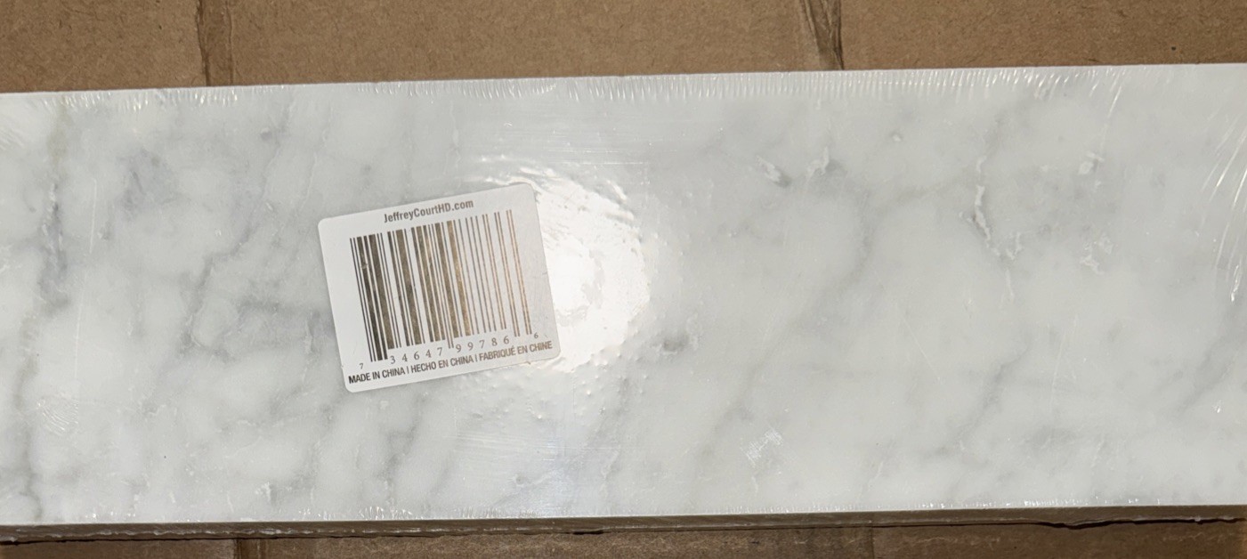 3 Pack Jeffrey Court Carrara 4″ x 12″ Marble Wall Tile Trim 99786 sealed pack