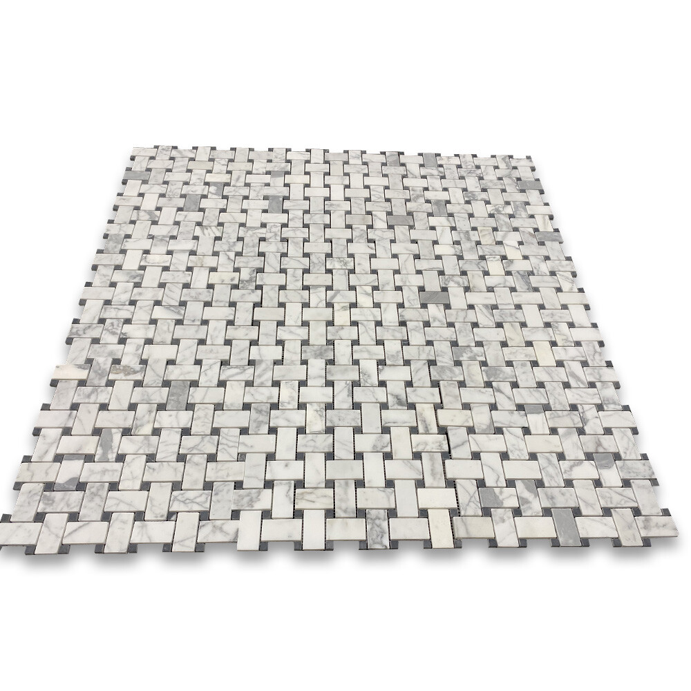 L651XH Basketweave Statuary Statuario White Marble 1×2 Mosaic Tile Honed