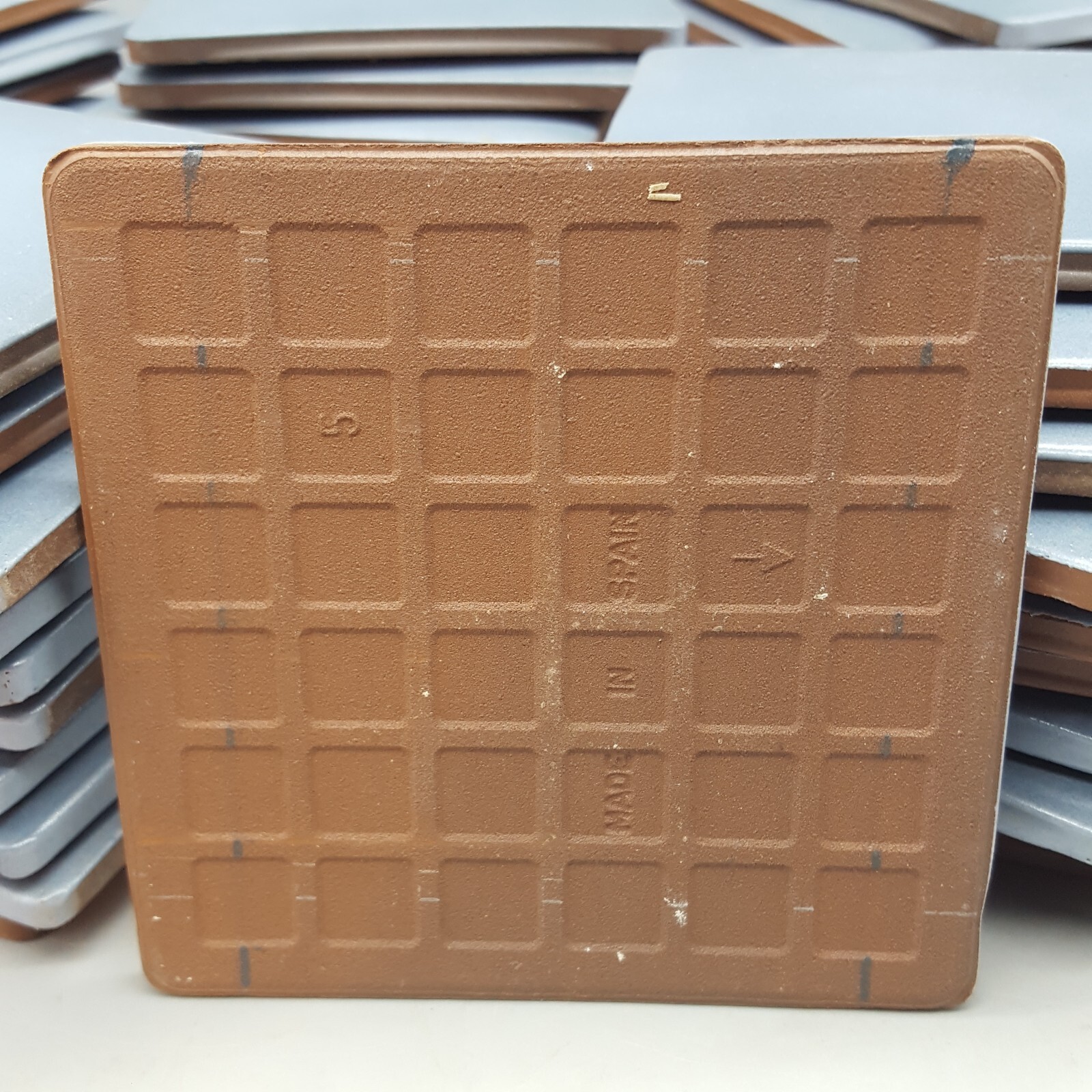 53 Small 4×4″ Unused Ceramic Tiles From Spain, Subdued Solid Blue Gray Semigloss