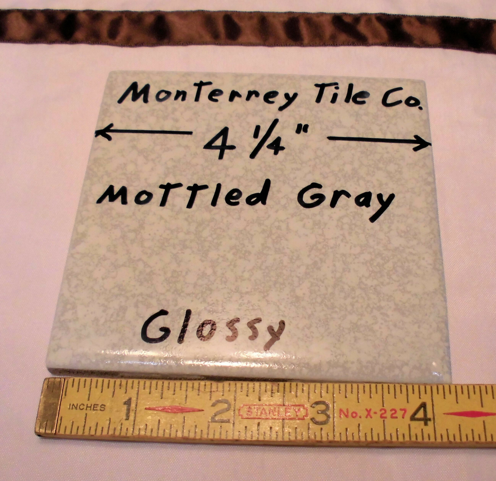 1 pc. Ceramic Tile *Mottled Gray* 4-1/4″ by Monterrey Co. Splatter Gray; NOS