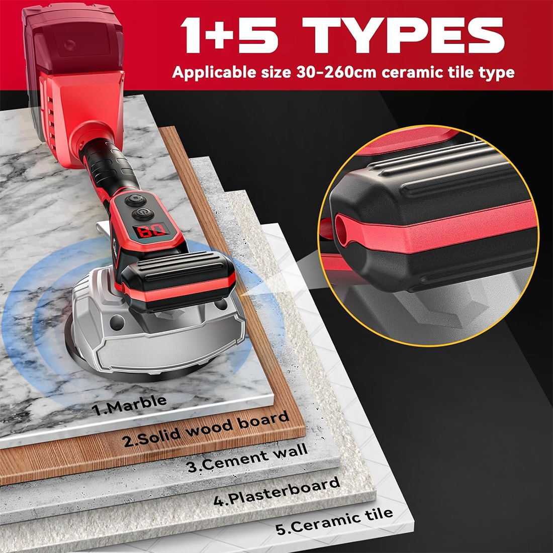 Tile Vibration Leveling Machine for Milwaukee 18V Battery , 5 Adjustable Speed