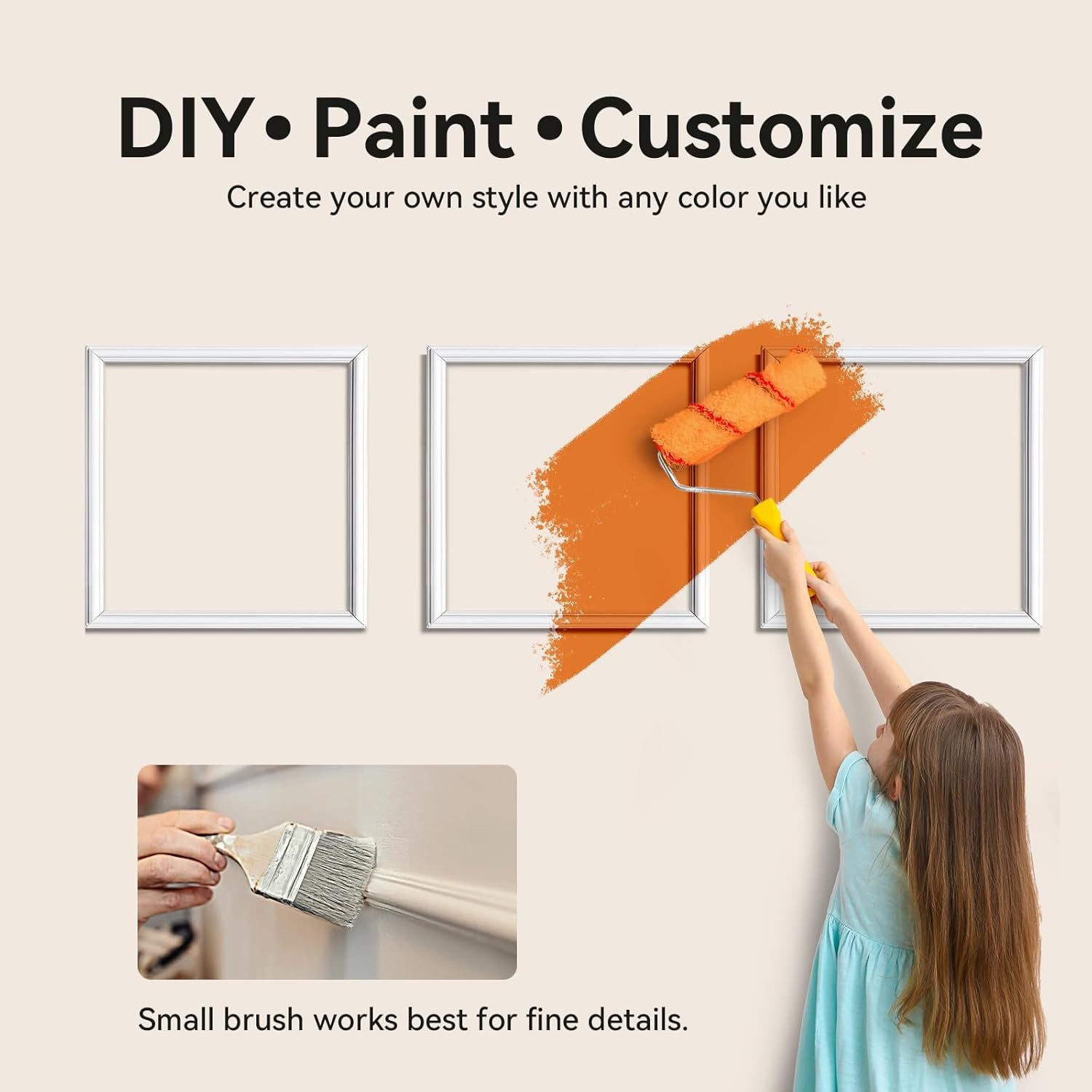 Peel and Stick Wall Molding Kit – Paintable Wainscoting Panels (3-Frame Set)