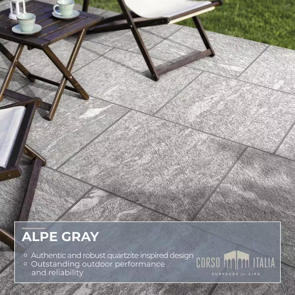 Alpe Gray 24 In. X 24 In. X 0.75 In. Quartzite Stone Look Porcelain Paver