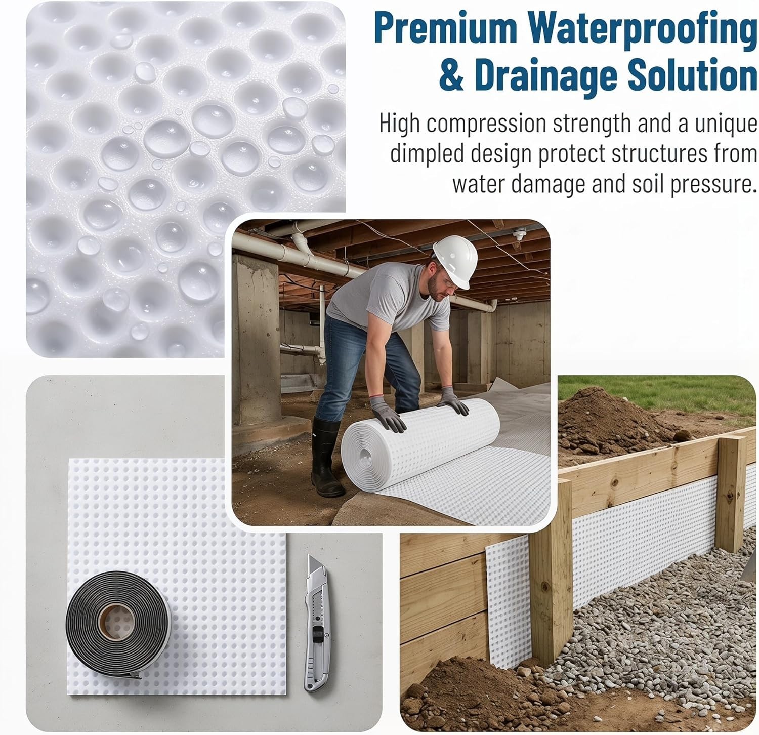Joyfolk Dimple Drainage Mat 108 Sq Ft Waterproof Membrane Foundation Barrier.