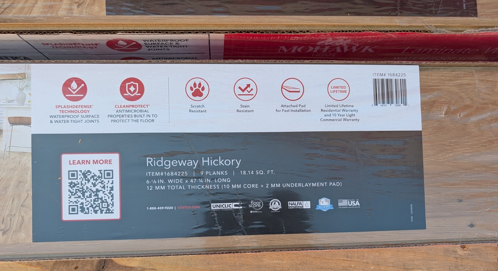 One Carton of Mohawk Ridgeway Hickory Laminate Flooring