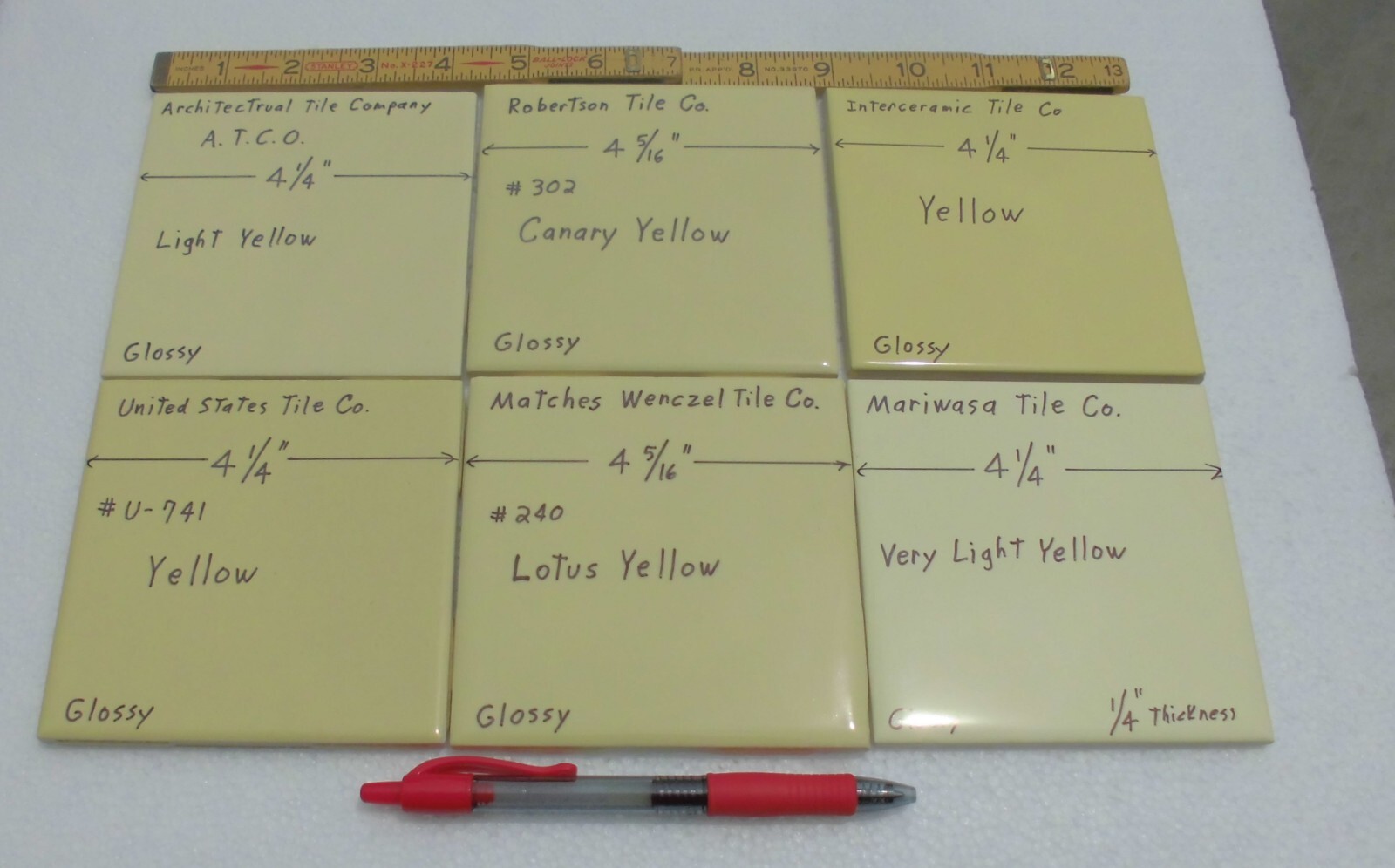 1 pc. Yellow 4-1/4″ Glossy Ceramic Tile by United States Tile Co. #U-741