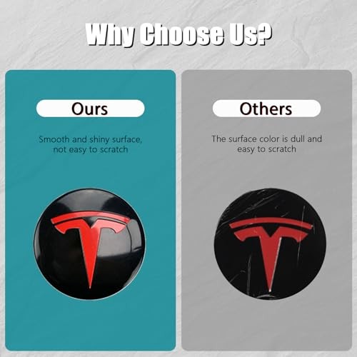 4 PCS Wheel Center Hub Cap Sticker for Model 3 / Model Y, Glossy Black & Red