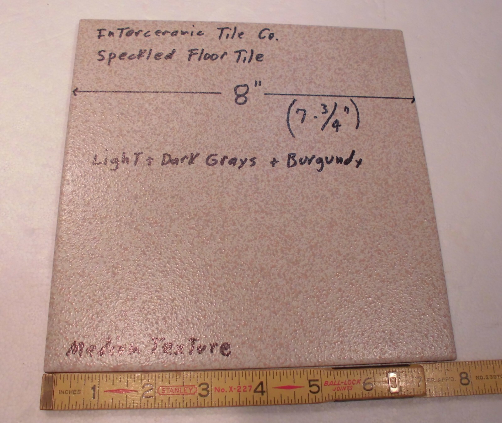 1 pc. Speckled: 7-3/4″ Ceramic Floor Tile: Light + Dark Grays with Burgundy, NEW