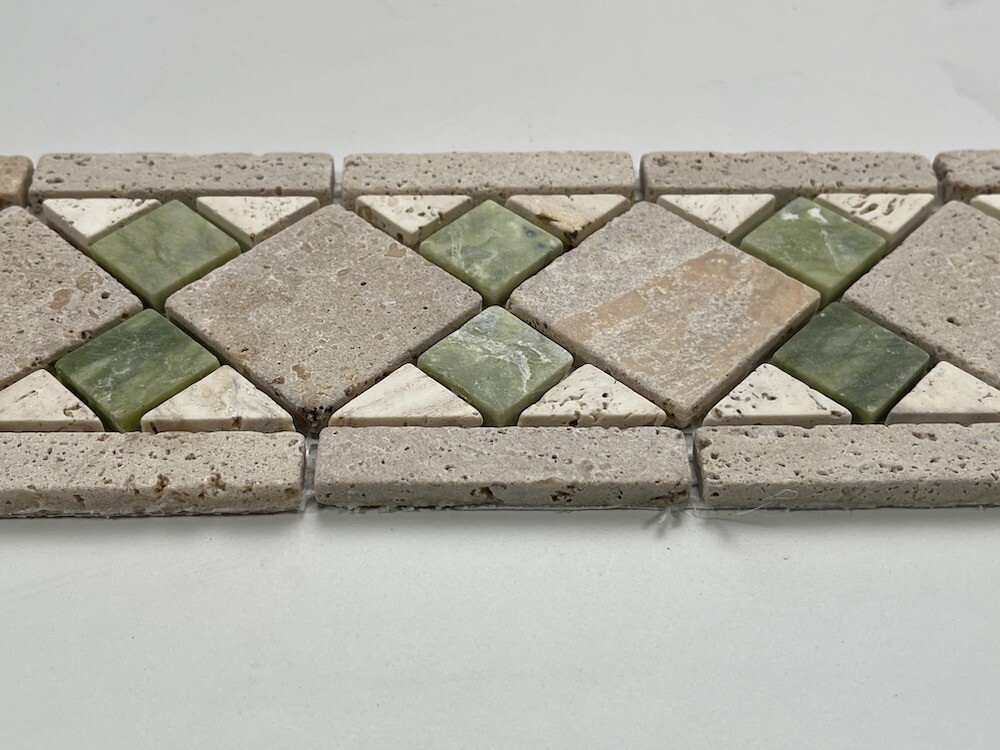 B0092T Marble Mosaic Border Listello Accent Tile Venice Green 4×11.1 Tumbled
