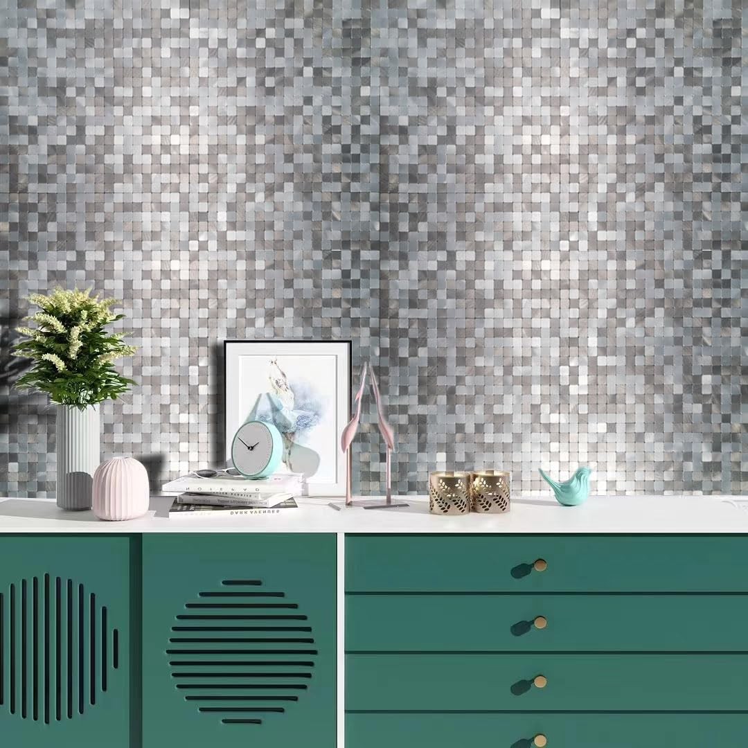 XUANINY 10-Sheet Peel and Stick Backsplash Tiles Black Surface Aluminum Mosai…