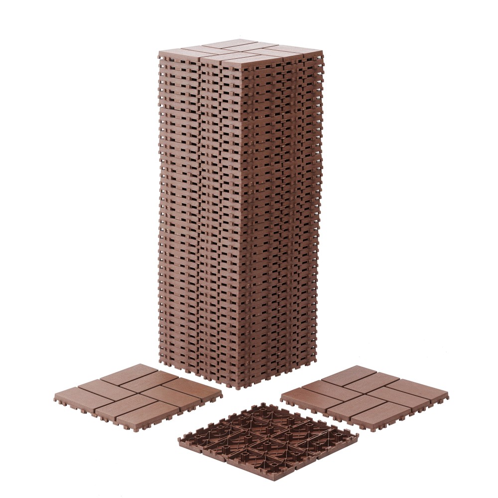 44 Pack Plastic Interlocking Deck Tiles 12″x12″ Square Waterproof All Weather