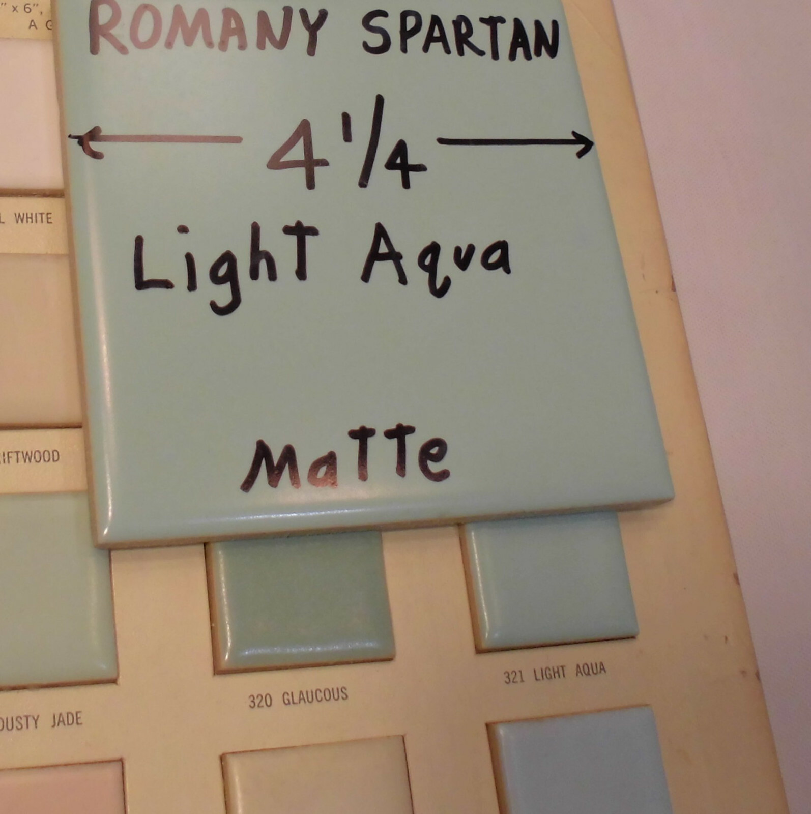 1pc. *Aqua / Light Blue * 4-1/4″ Matte Ceramic Tile; Romany Co. Made 1940’s