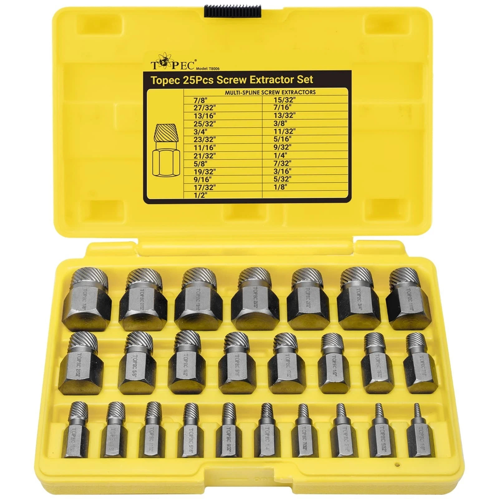 Topec 25Pcs Screw Extractor Set, Hex Head Multi-Spline Easy Out Bolt Extracto…