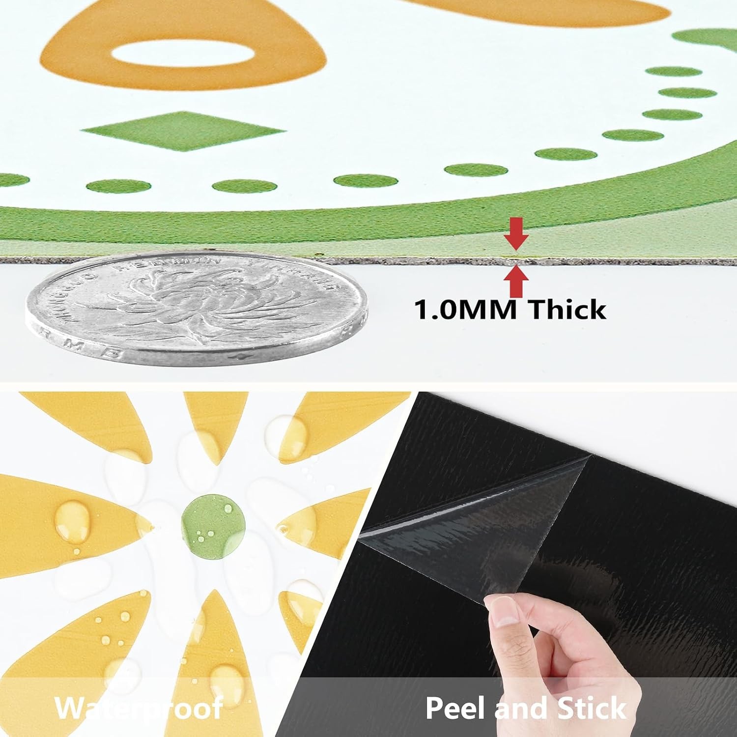 12″x12″ Green Boho Floral Peel and Stick Floor Tile Self Adhesive Waterproof