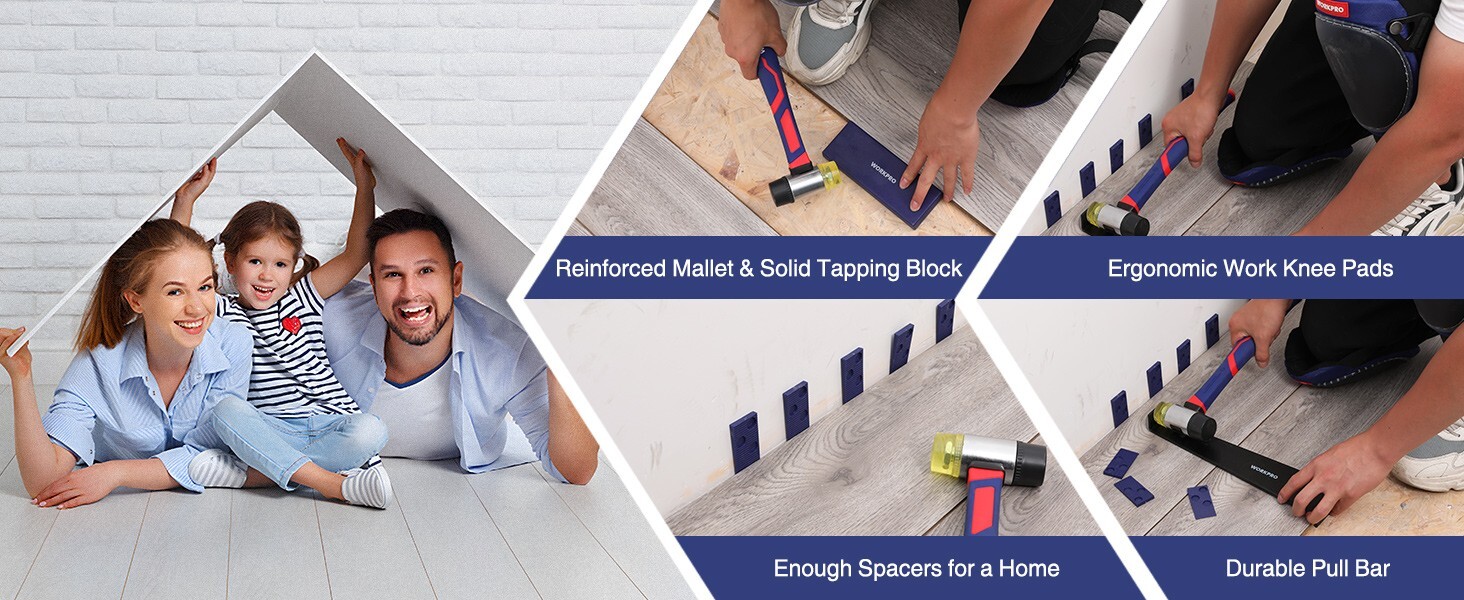 WORKPRO Laminate Flooring Installation Kit- Rubber Mallet with Fiberglass Handle