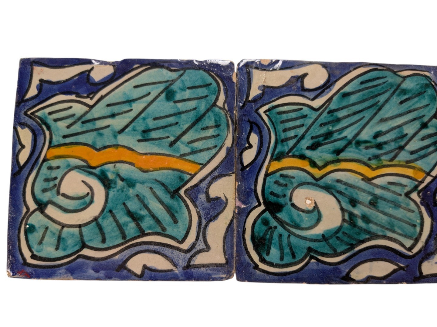 2x Moroccan Zellige Mosaic Tiles Pair Hamsa Design J 10cm/4 Inch
